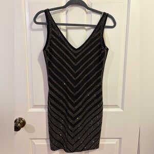Cache Black Rhinestone Studded Mini Dress